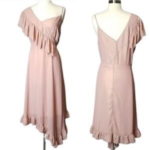 Asos Iridescent Rose Gold Pink Polkadot Dress 14